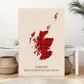 Clan Bain Tartan Scotland Map Canvas “Tartan Runs Through My Veins” Wall Art ZE15